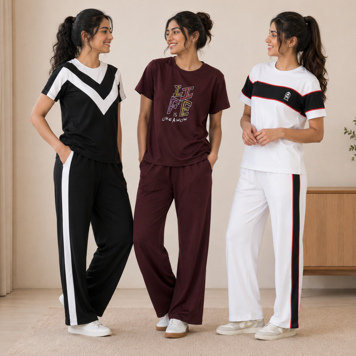 3 Women's Cotton T-shirts + Bottom | Combo (S-4)