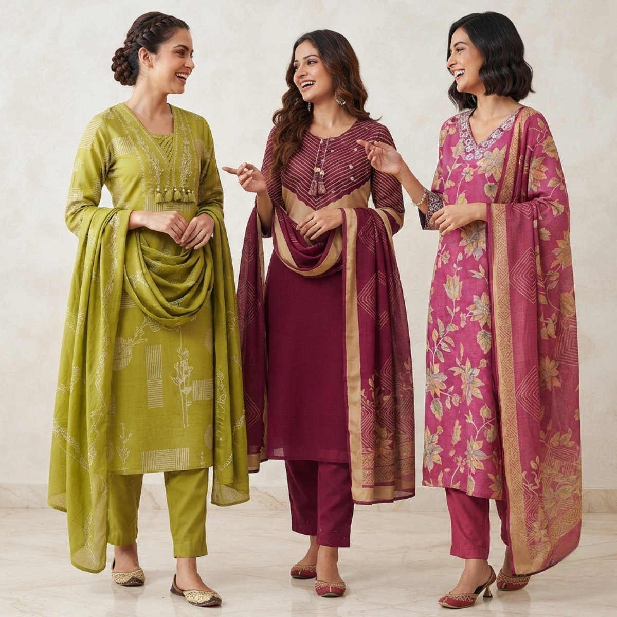 3 Cotton Kurti Set + Bottom With Dupatta ( K-4 )