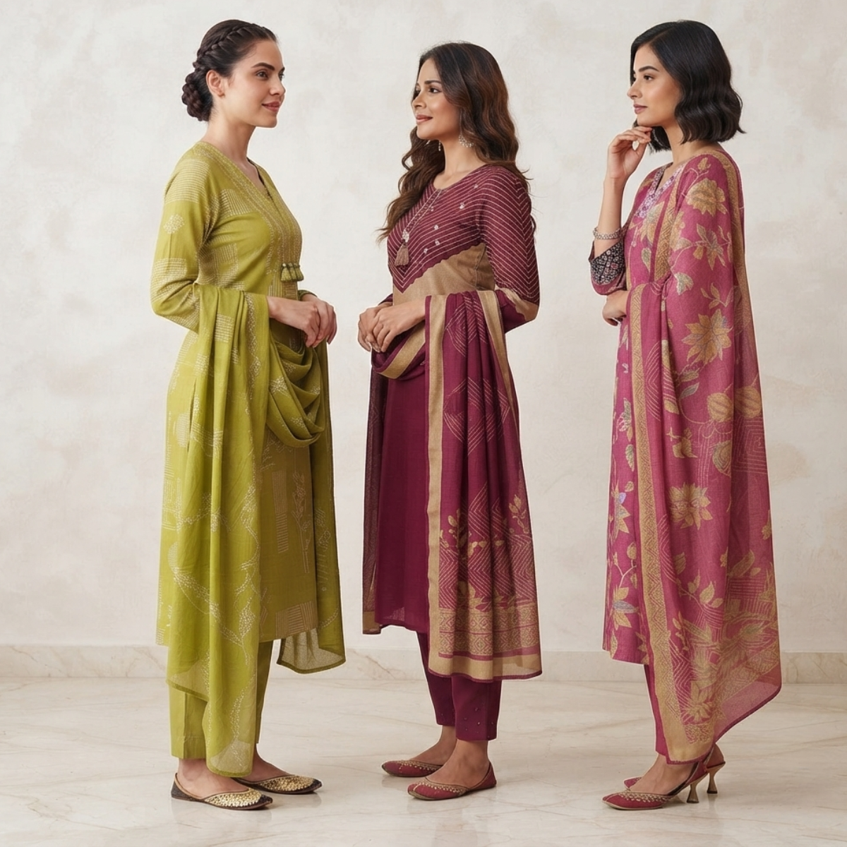 3 Cotton Kurti Set + Bottom With Dupatta ( K-4 )