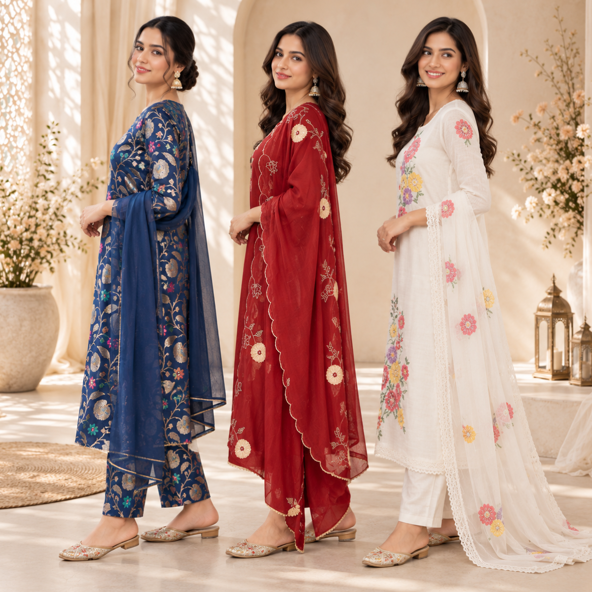 3 Women's Printed Kurta Sets With Dupatta | KS-3
