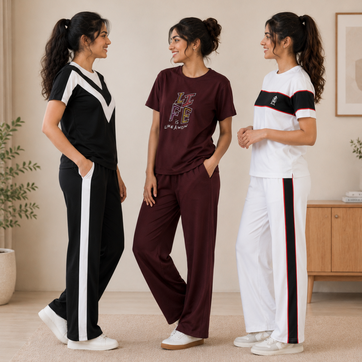 3 Women's Cotton T-shirts + Bottom | Combo (S-4)