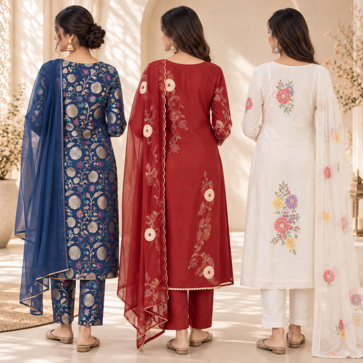 3 Women's Printed Kurta Sets With Dupatta | KS-3