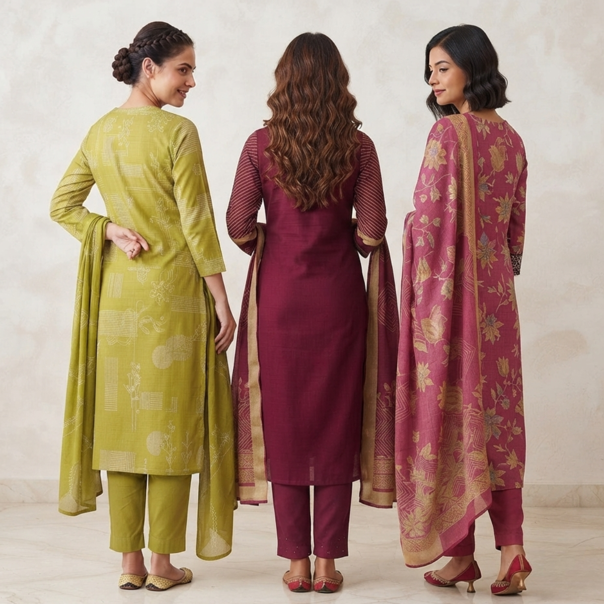3 Cotton Kurti Set + Bottom With Dupatta ( K-4 )