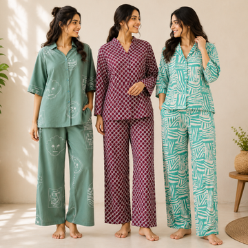 3 Printed Cotton Nightwear Set ( P5 )