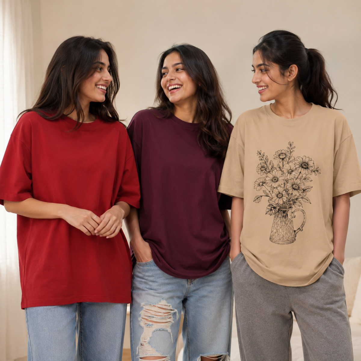 3 Women Relaxed Fit Oversized T-Shirts ( T4 )