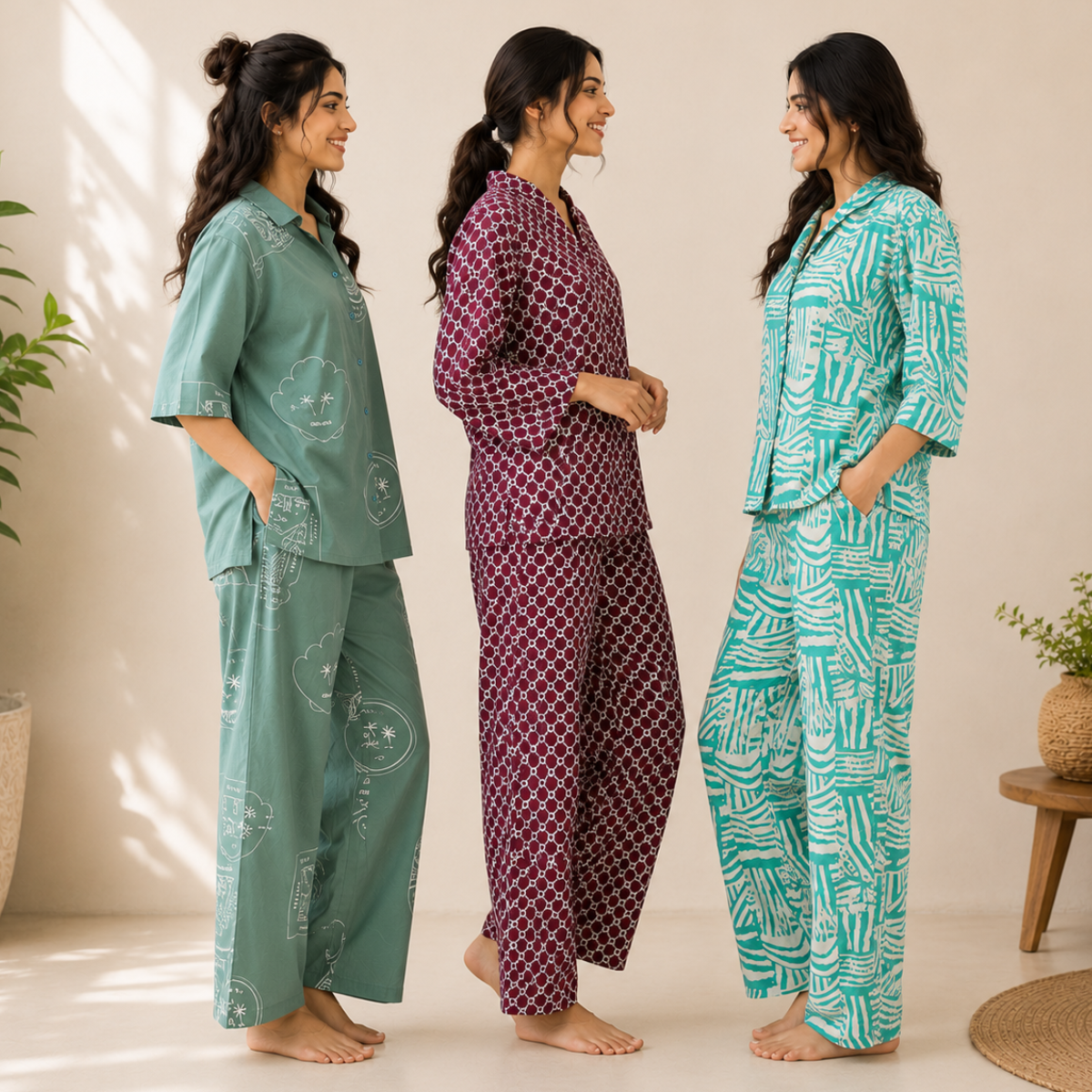 3 Printed Cotton Nightwear Set ( P5 )