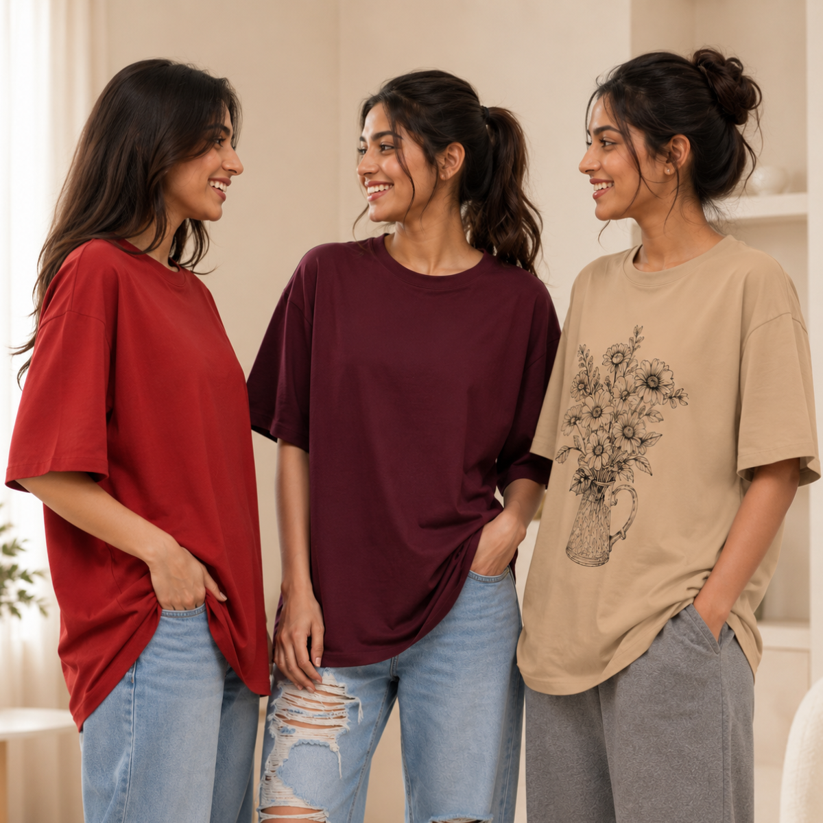 3 Women Relaxed Fit Oversized T-Shirts ( T4 )