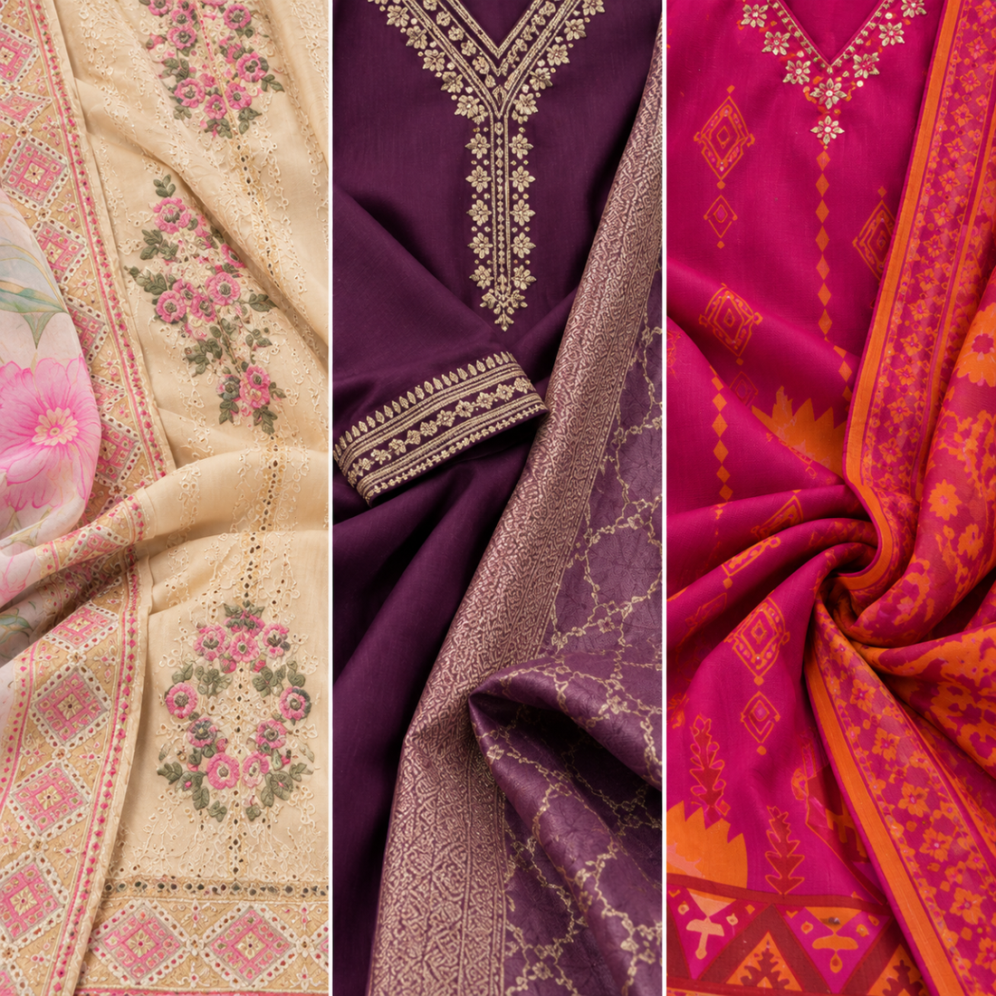 3 Women’s Ethnic Kurta Sets With Dupatta | K4