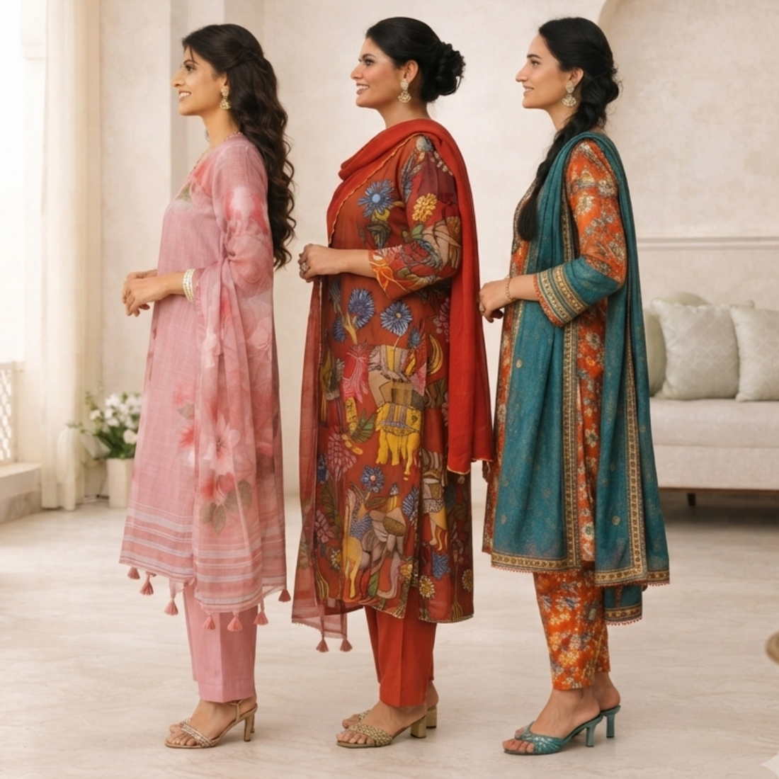 3 Cotton Kurti Set + Bottom With Dupatta ( K-5 )