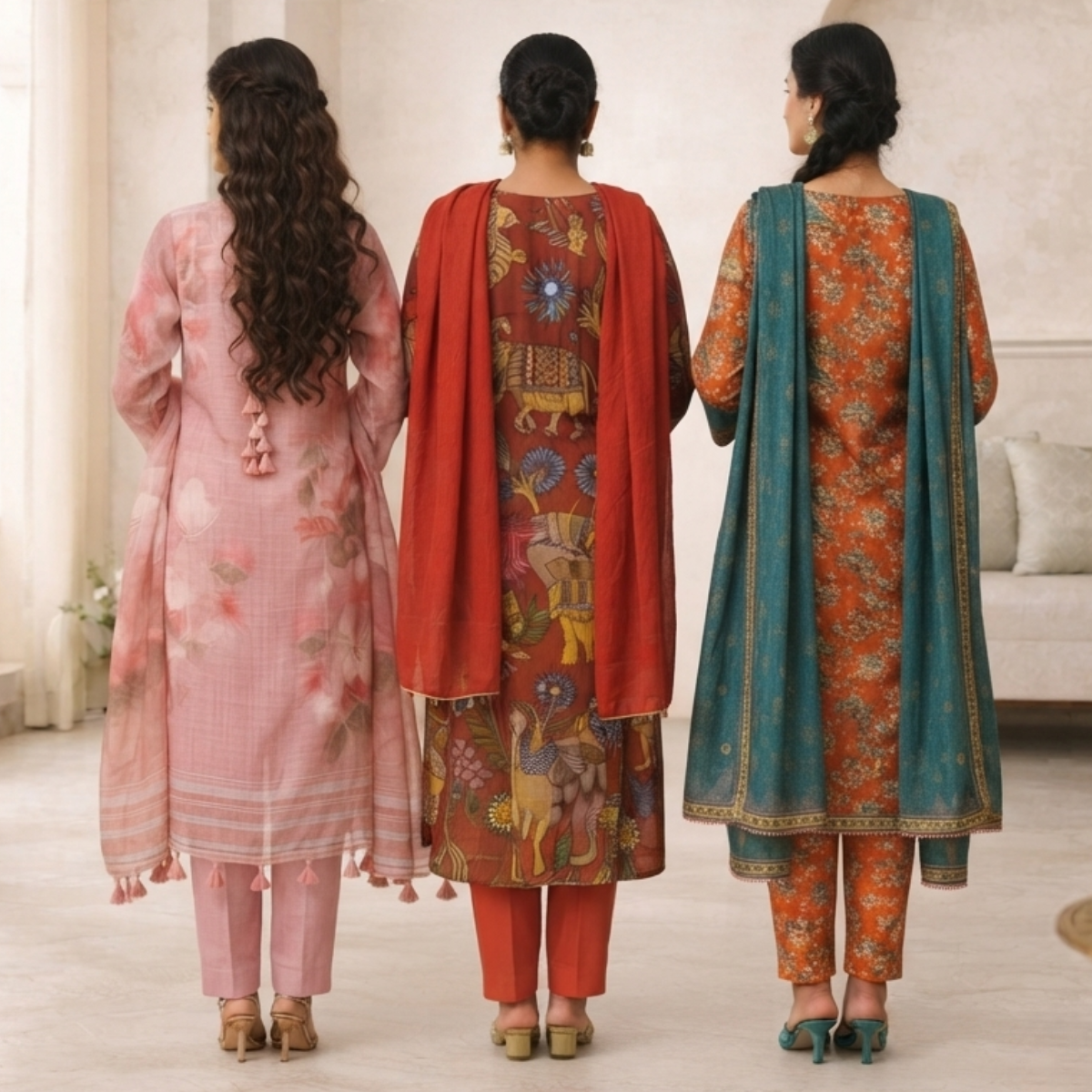 3 Cotton Kurti Set + Bottom With Dupatta ( K-5 )