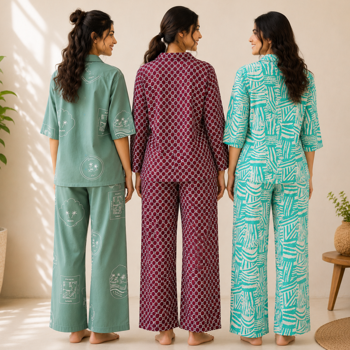 3 Printed Cotton Nightwear Set ( P5 )