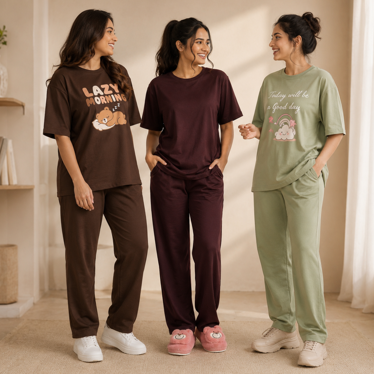 3 Women's Cotton T-shirts + Bottom | Combo (S-6)