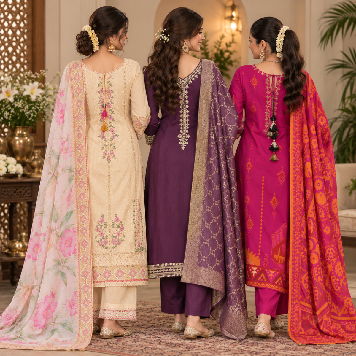 3 Women’s Ethnic Kurta Sets With Dupatta | K4