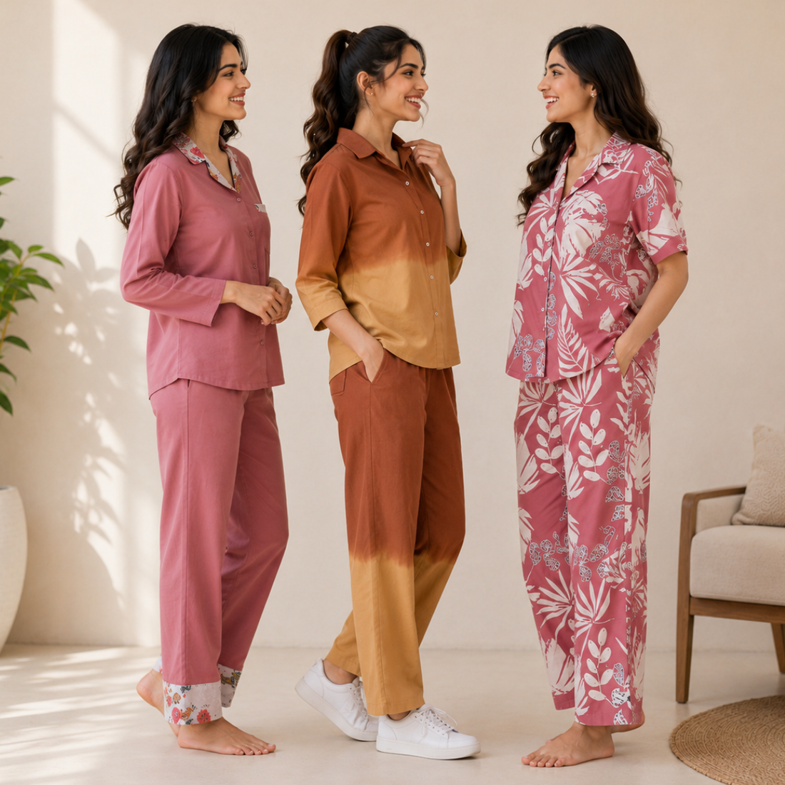 3 Printed Cotton Nightwear Set ( P6 )