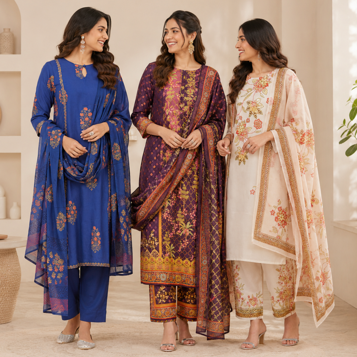 3 Cotton Kurti Set + Bottom With Dupatta ( K-7 )