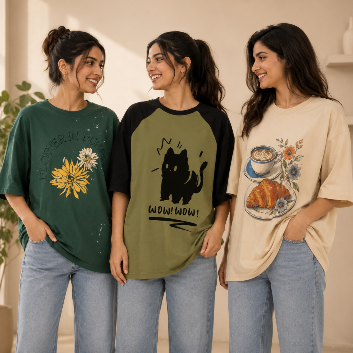 3 Women Relaxed Fit Oversized T-Shirts ( T5 )
