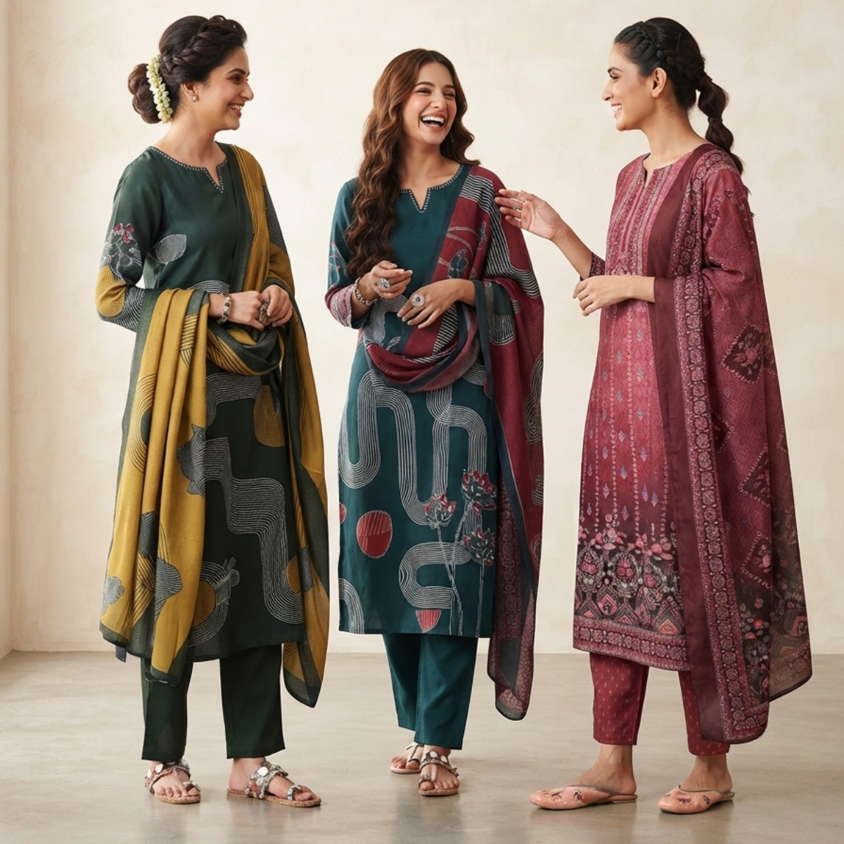 3 Cotton Kurti Set + Bottom With Dupatta ( K-1 )