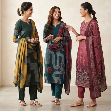 3 Cotton Kurti Set + Bottom With Dupatta ( K-1 )