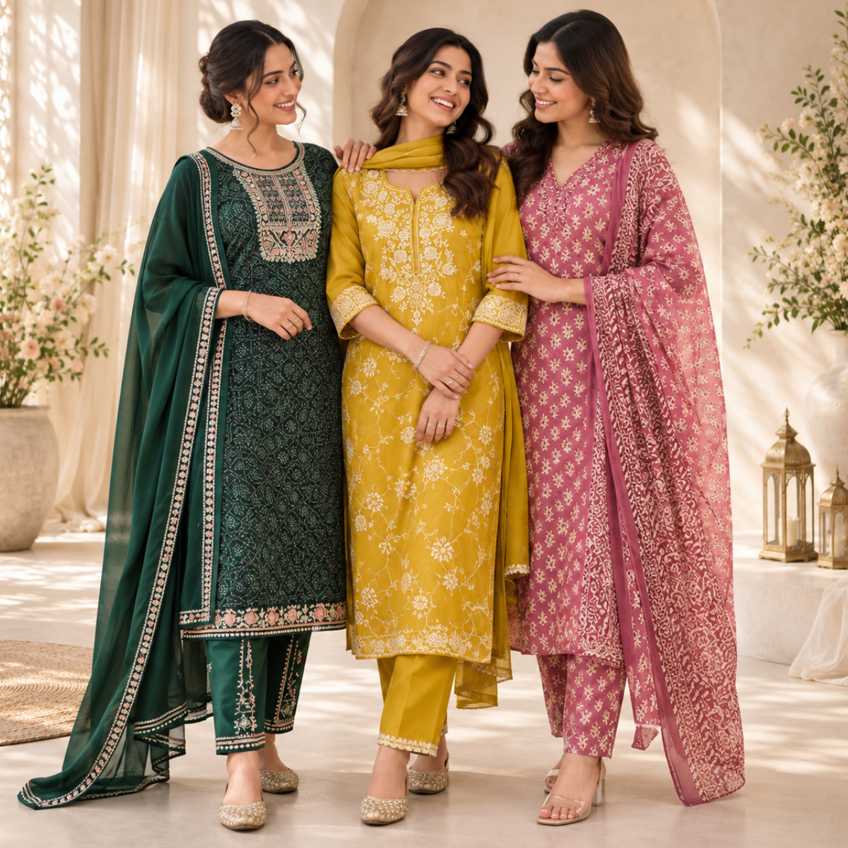 3 Women's Printed Kurta Sets With Dupatta | KS-1