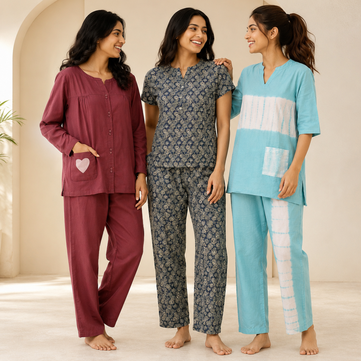 3 Printed Cotton Nightwear Set ( P1 )