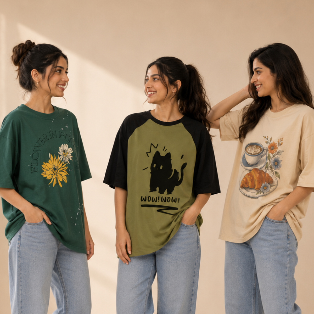 3 Women Relaxed Fit Oversized T-Shirts ( T5 )