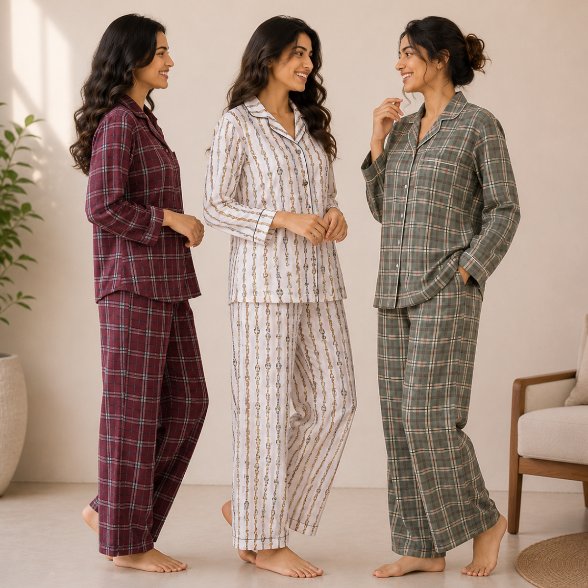 3 Printed Cotton Nightwear Set ( P7 )