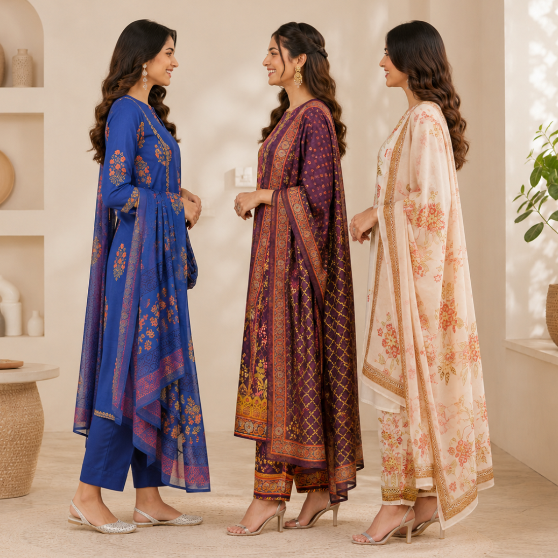 3 Cotton Kurti Set + Bottom With Dupatta ( K-7 )
