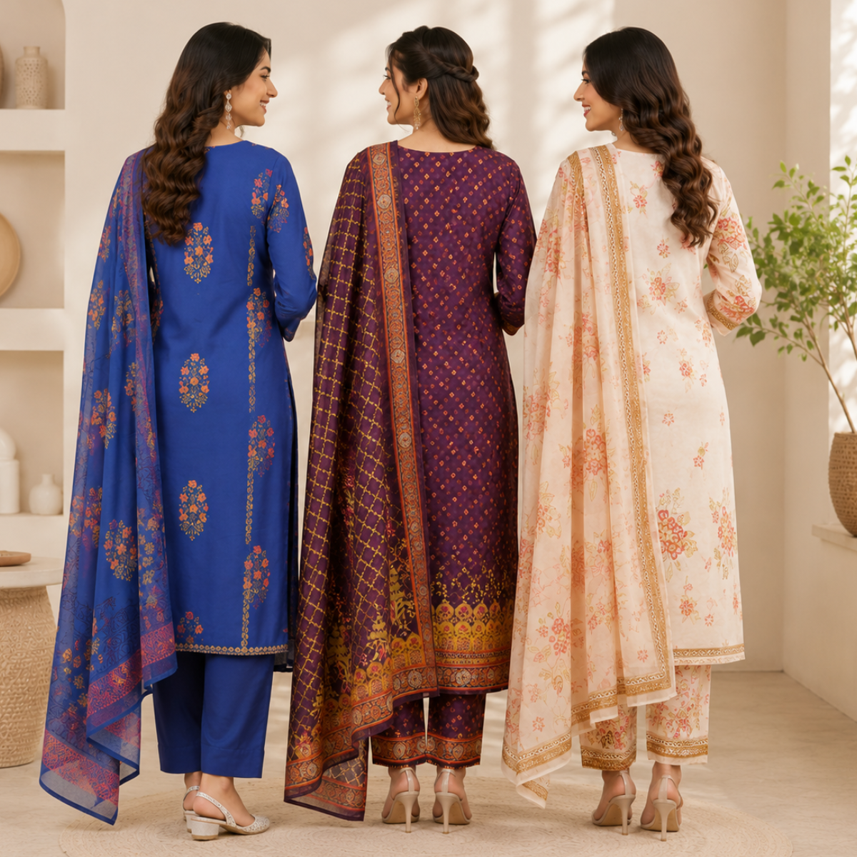 3 Cotton Kurti Set + Bottom With Dupatta ( K-7 )