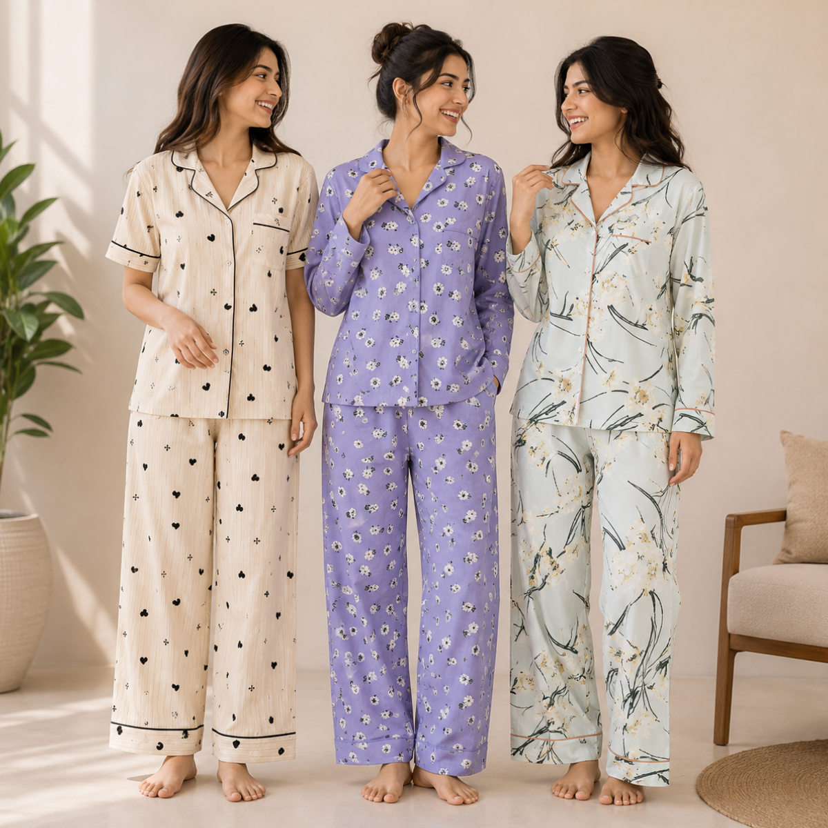 3 Printed Cotton Nightwear Set ( P8 )