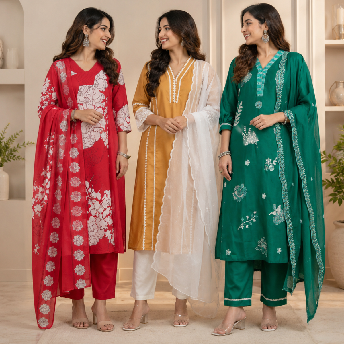 3 Cotton Kurti Set + Bottom With Dupatta ( K-8 )