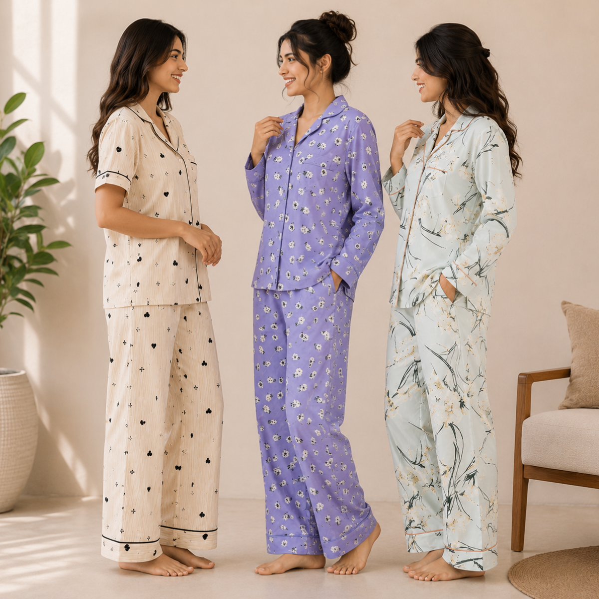 3 Printed Cotton Nightwear Set ( P8 )