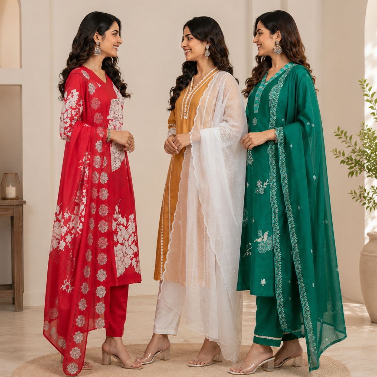 3 Cotton Kurti Set + Bottom With Dupatta ( K-8 )