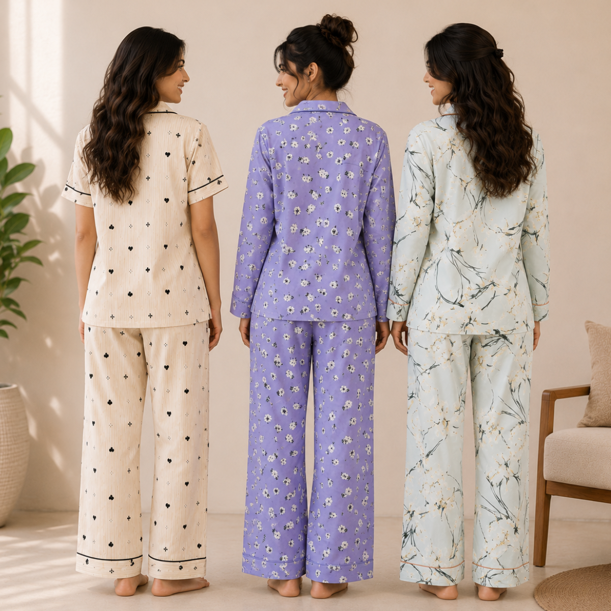 3 Printed Cotton Nightwear Set ( P8 )