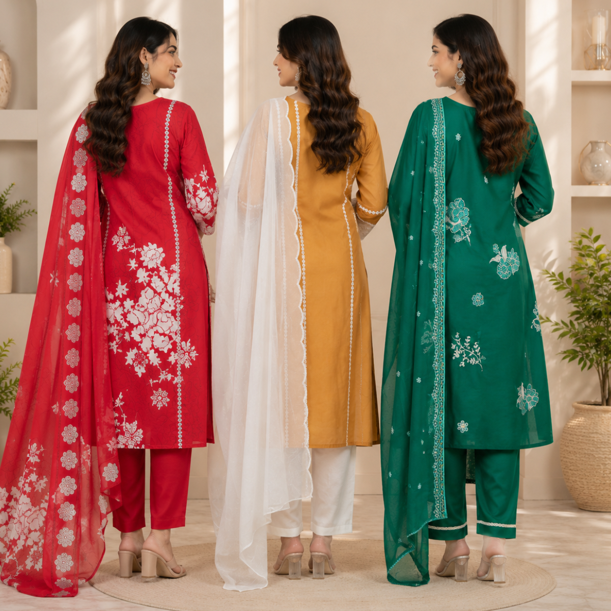 3 Cotton Kurti Set + Bottom With Dupatta ( K-8 )