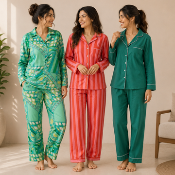 3 Printed Cotton Nightwear Set ( P9 )