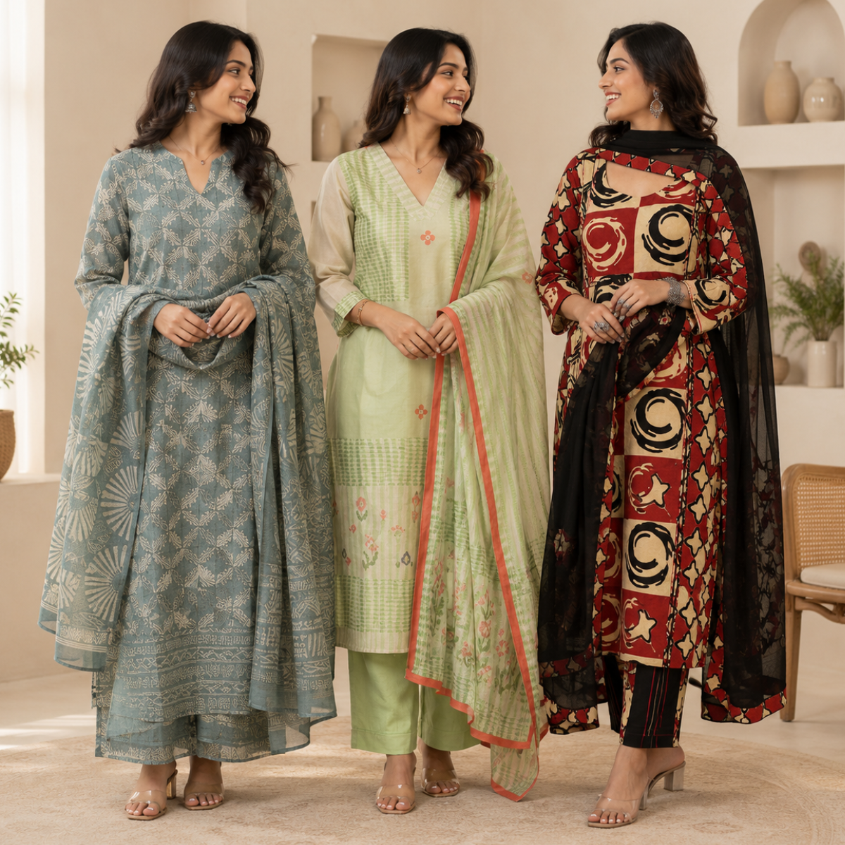 3 Cotton Kurti Set + Bottom With Dupatta ( K-9 )