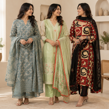 3 Cotton Kurti Set + Bottom With Dupatta ( K-9 )