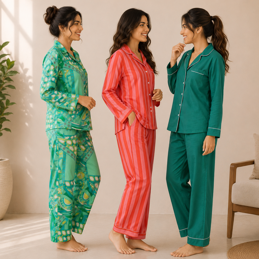 3 Printed Cotton Nightwear Set ( P9 )