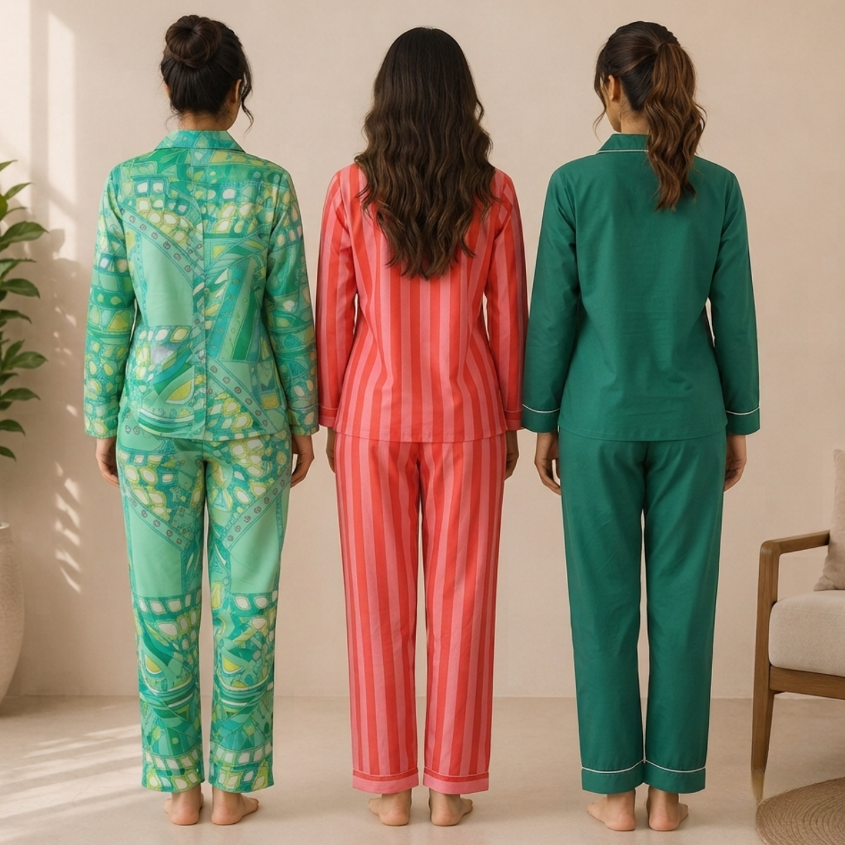 3 Printed Cotton Nightwear Set ( P9 )