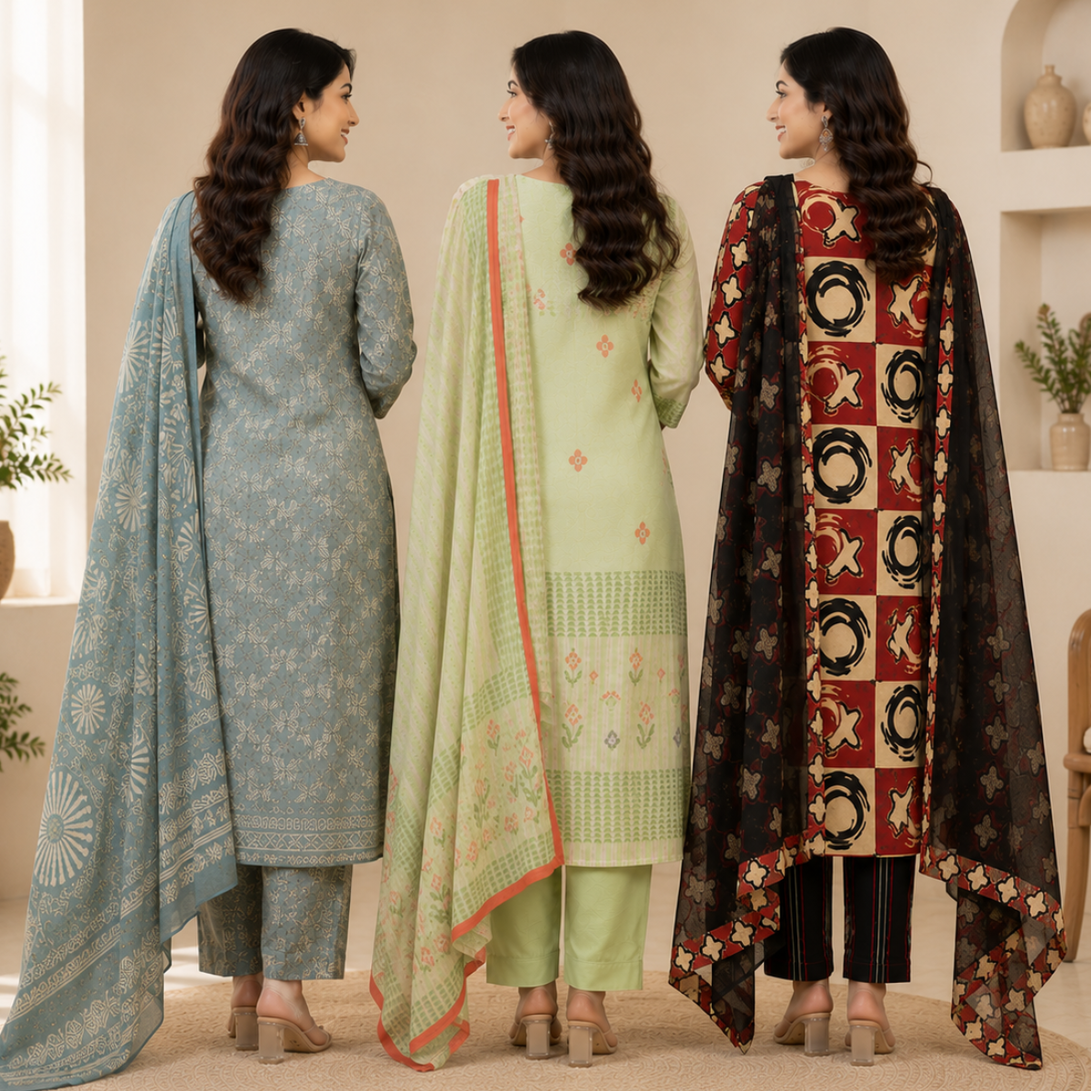 3 Cotton Kurti Set + Bottom With Dupatta ( K-9 )