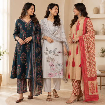 3 Cotton Kurti Set + Bottom With Dupatta ( K-10 )