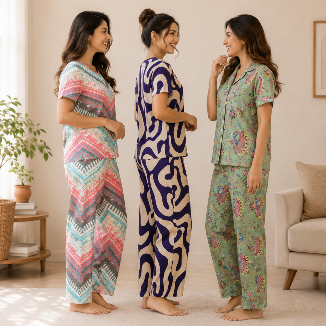 3 Printed Cotton Nightwear Set ( P10 )
