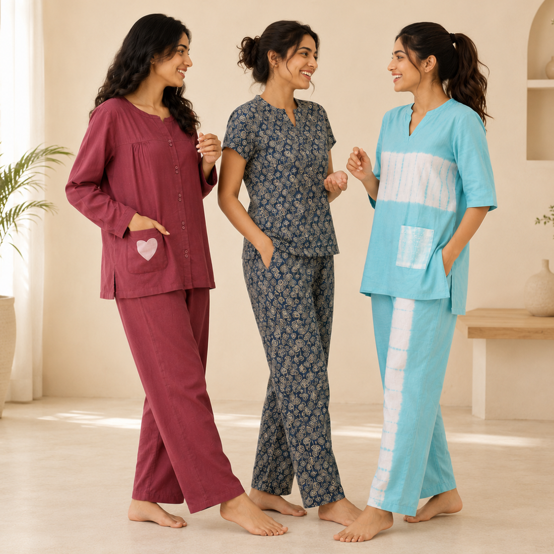 3 Printed Cotton Nightwear Set ( P1 )