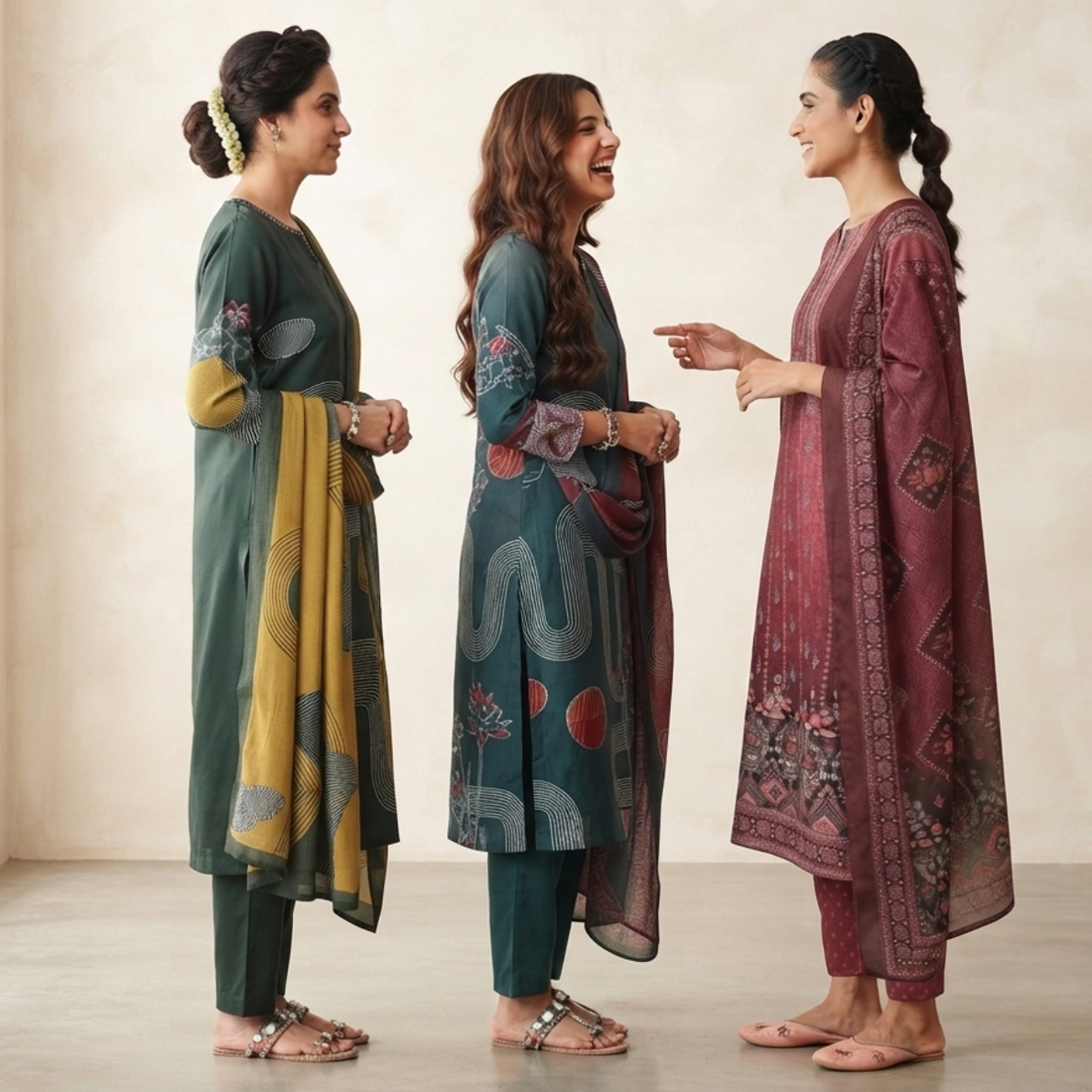 3 Cotton Kurti Set + Bottom With Dupatta ( K-1 )