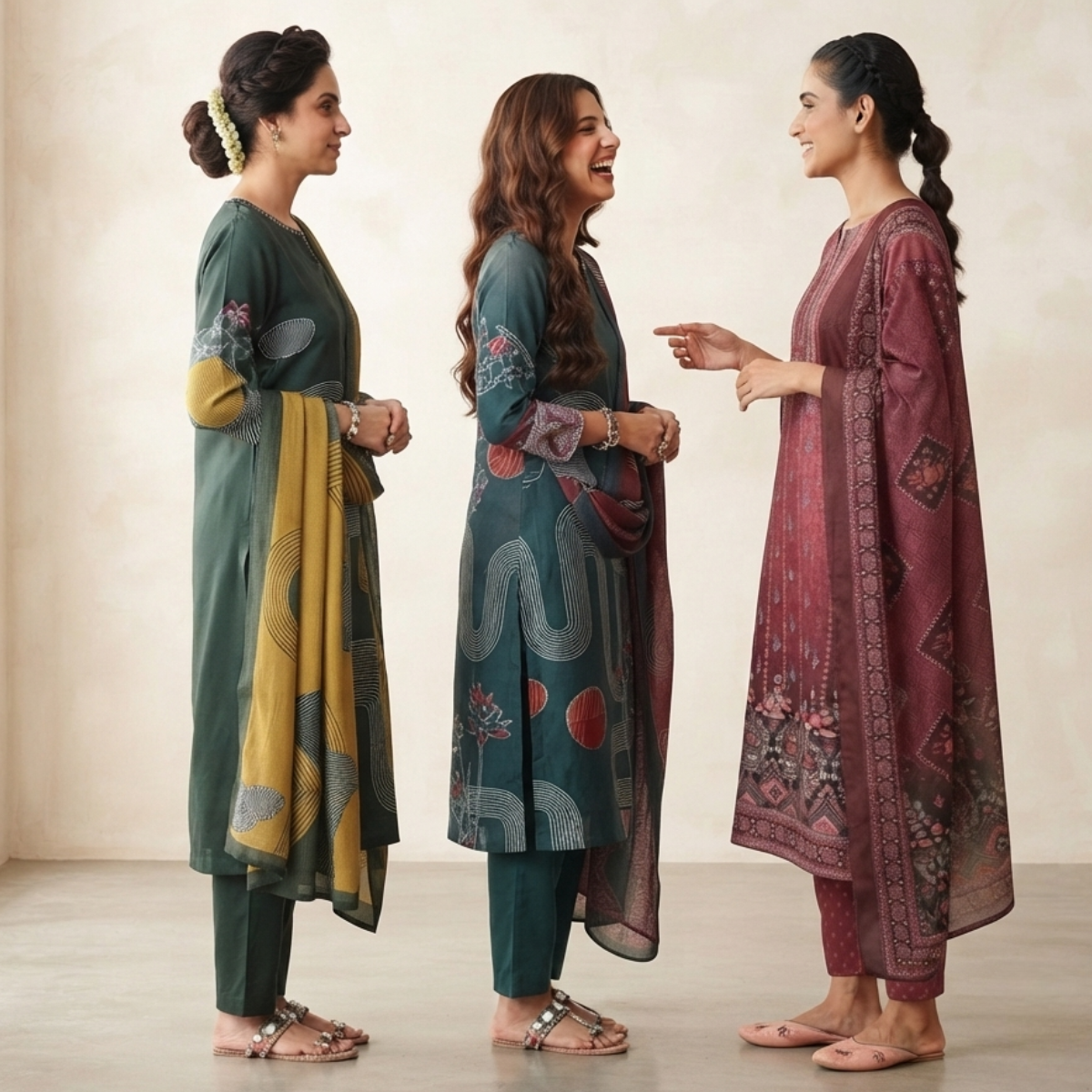 3 Cotton Kurti Set + Bottom With Dupatta ( K-1 )
