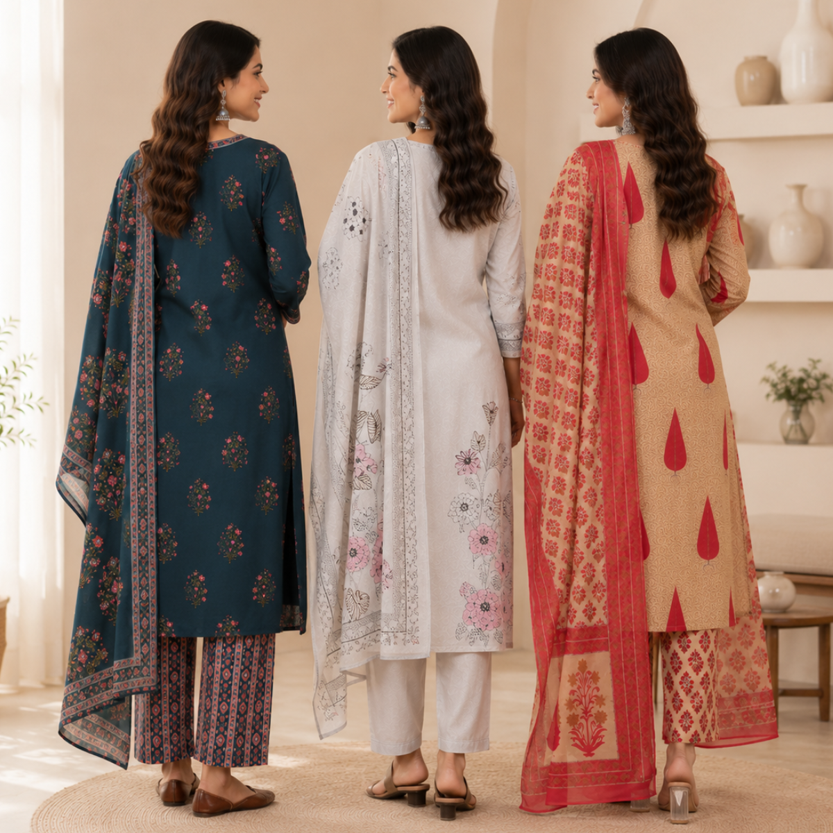 3 Cotton Kurti Set + Bottom With Dupatta ( K-10 )