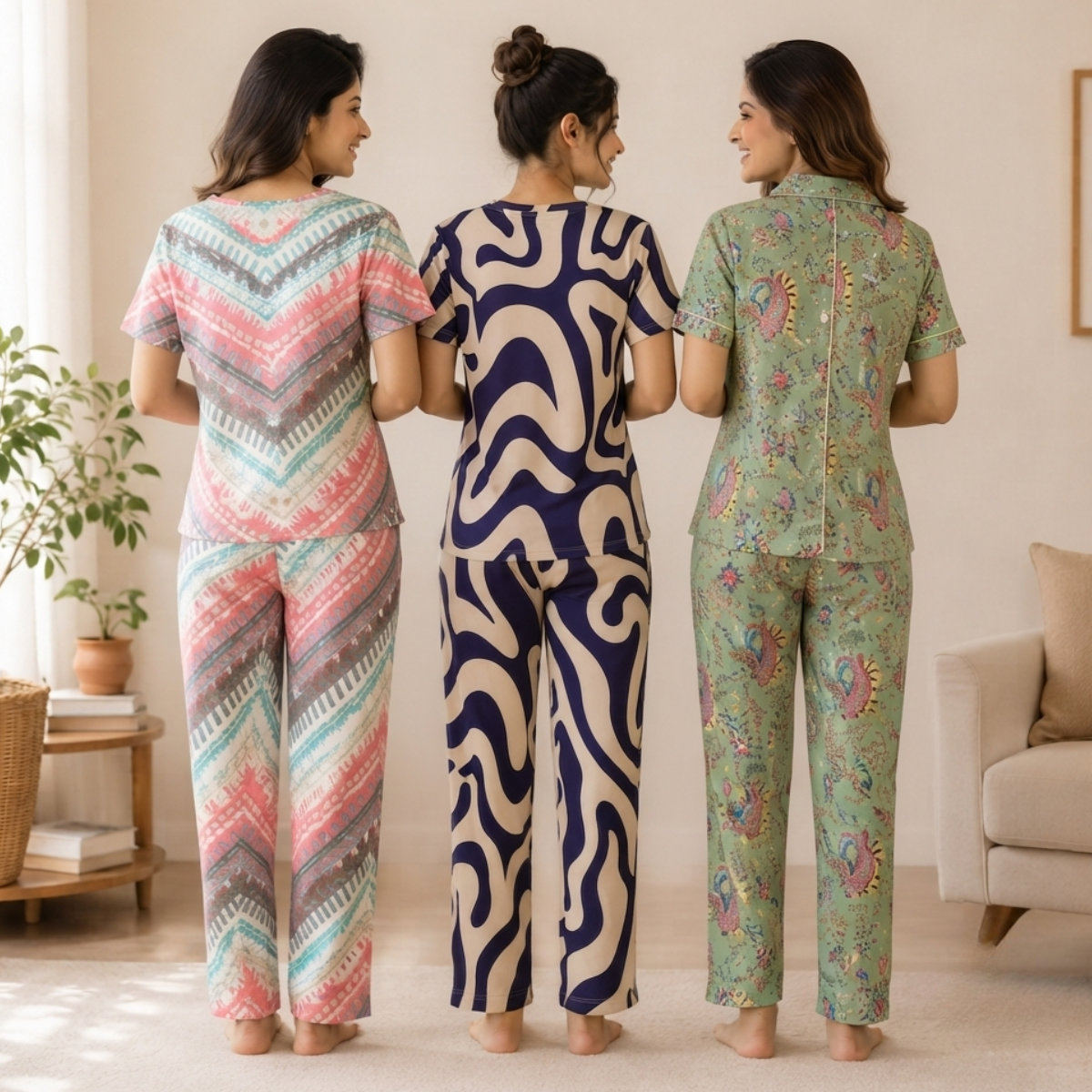 3 Printed Cotton Nightwear Set ( P10 )