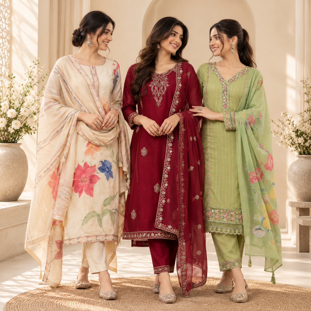 3 Women's Printed Kurta Sets With Dupatta | KS-10