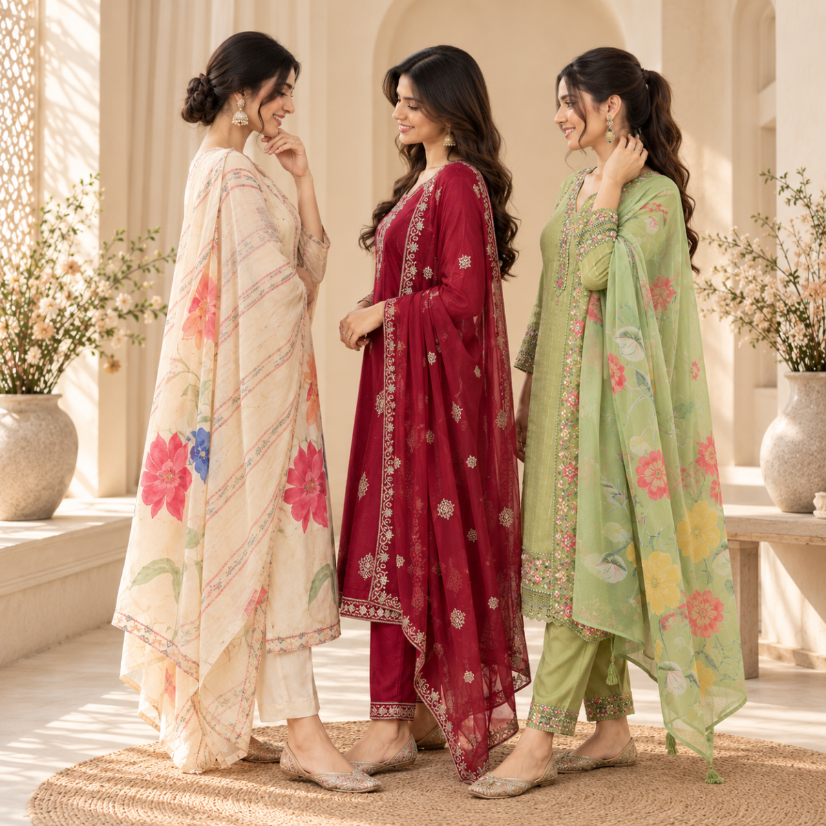 3 Women's Printed Kurta Sets With Dupatta | KS-10