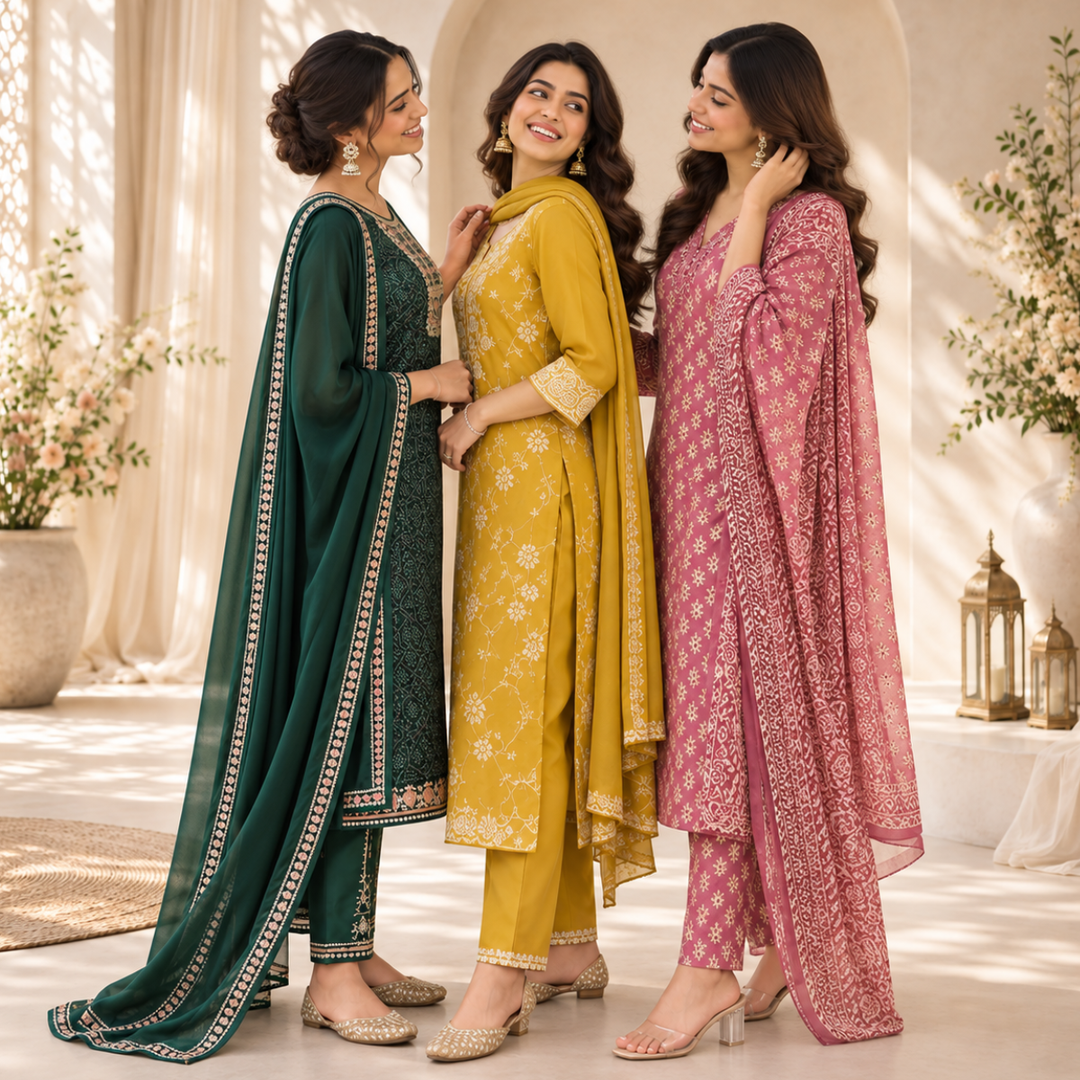 3 Women's Printed Kurta Sets With Dupatta | KS-1